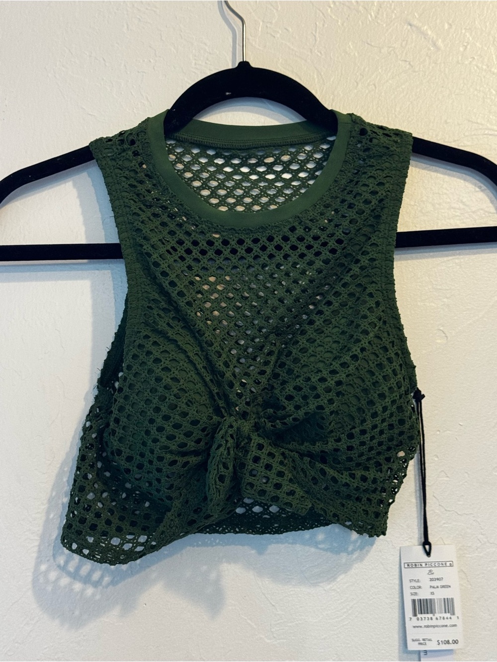 Robin Piccone Dark Green Mesh Tie-Front Crop Top